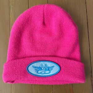 Boys Lie Bright Pink Knit Beanie with Blue Angel Patch